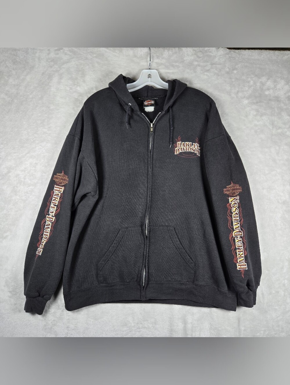Harley Davidson California Zip Up Hoodie Mens Large Black Jacket Y2K Vintage